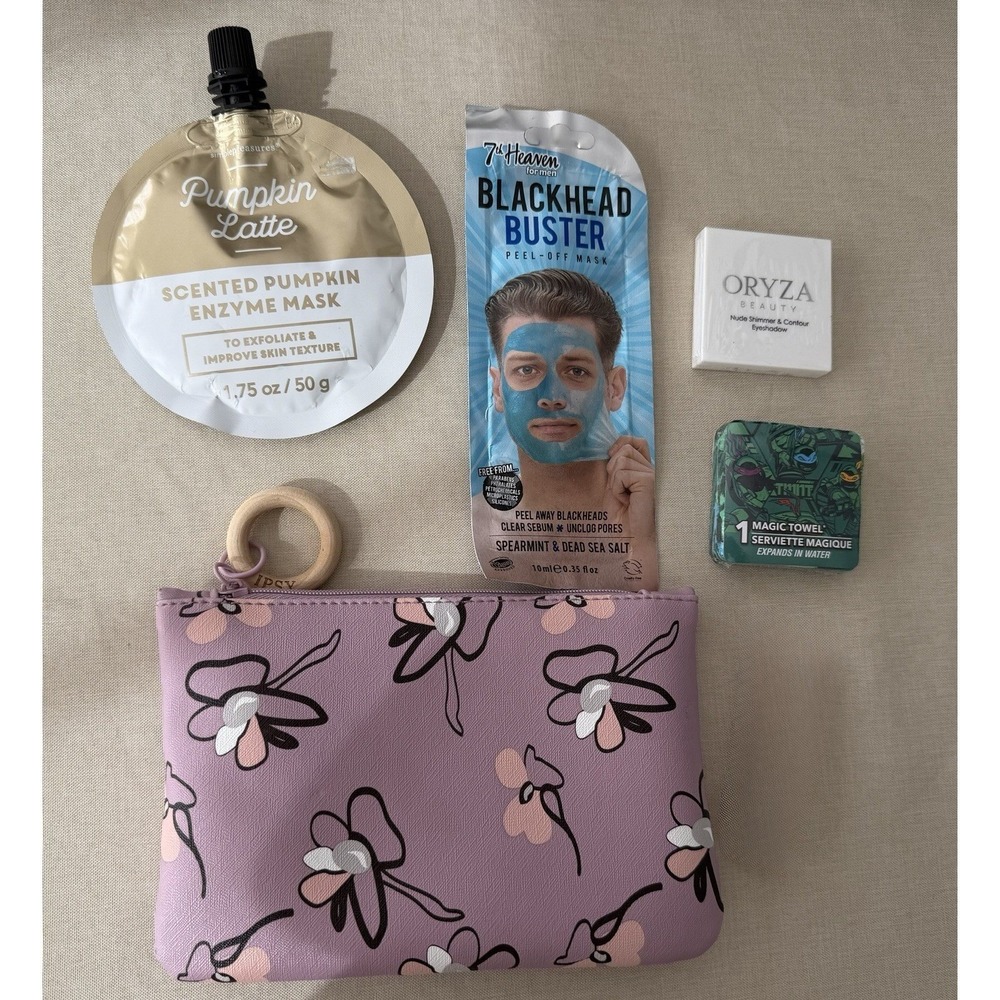 Ipsy Pink Floral Makeup Bag Beauty Bundle Masks Eyeshadow Gift Set
